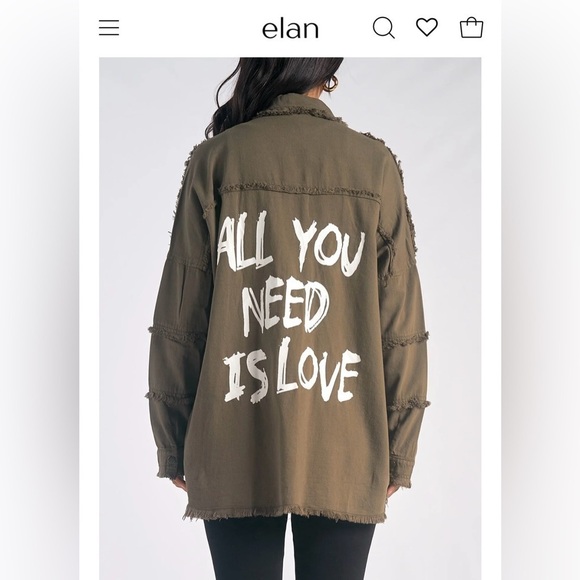 Elan Jackets & Blazers - NWT Elan Dawn All You Need Is Love Distressed Jacket/Shacket Olive Green Medium